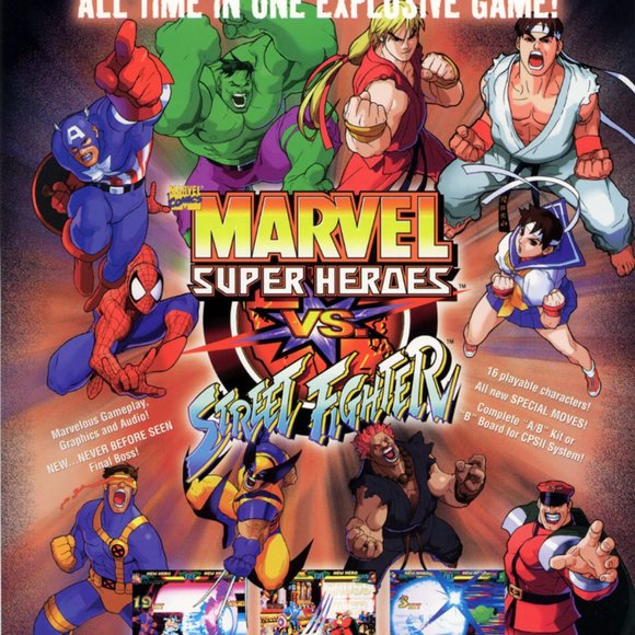 Marvel Super Heroes VS Street Fighter Arcade Flyer Game Artwork Vintage Promo - Picture 2 of 2